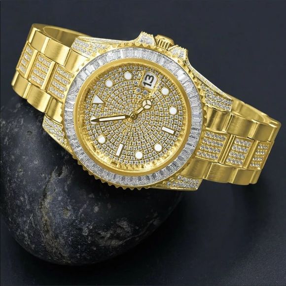 Brand New In Box Yellow Gold Men Diamond Watch - Picture 2 of 6